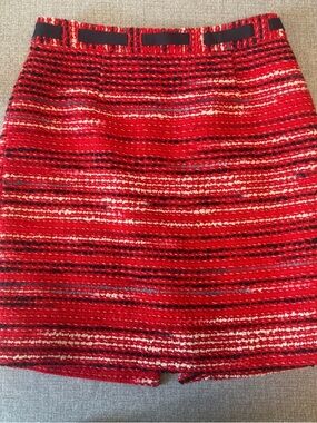 Red Textured Tweed Mini Skirt